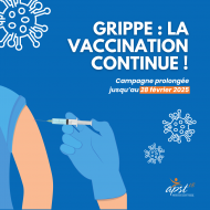 <img src="campagne-vaccination-grippe-2025.jpg" alt="Grippe : La vaccination continue ! Campagne prolongée jusqu’au 28 février 2025 par l’APST18 pour prévenir les formes graves.">